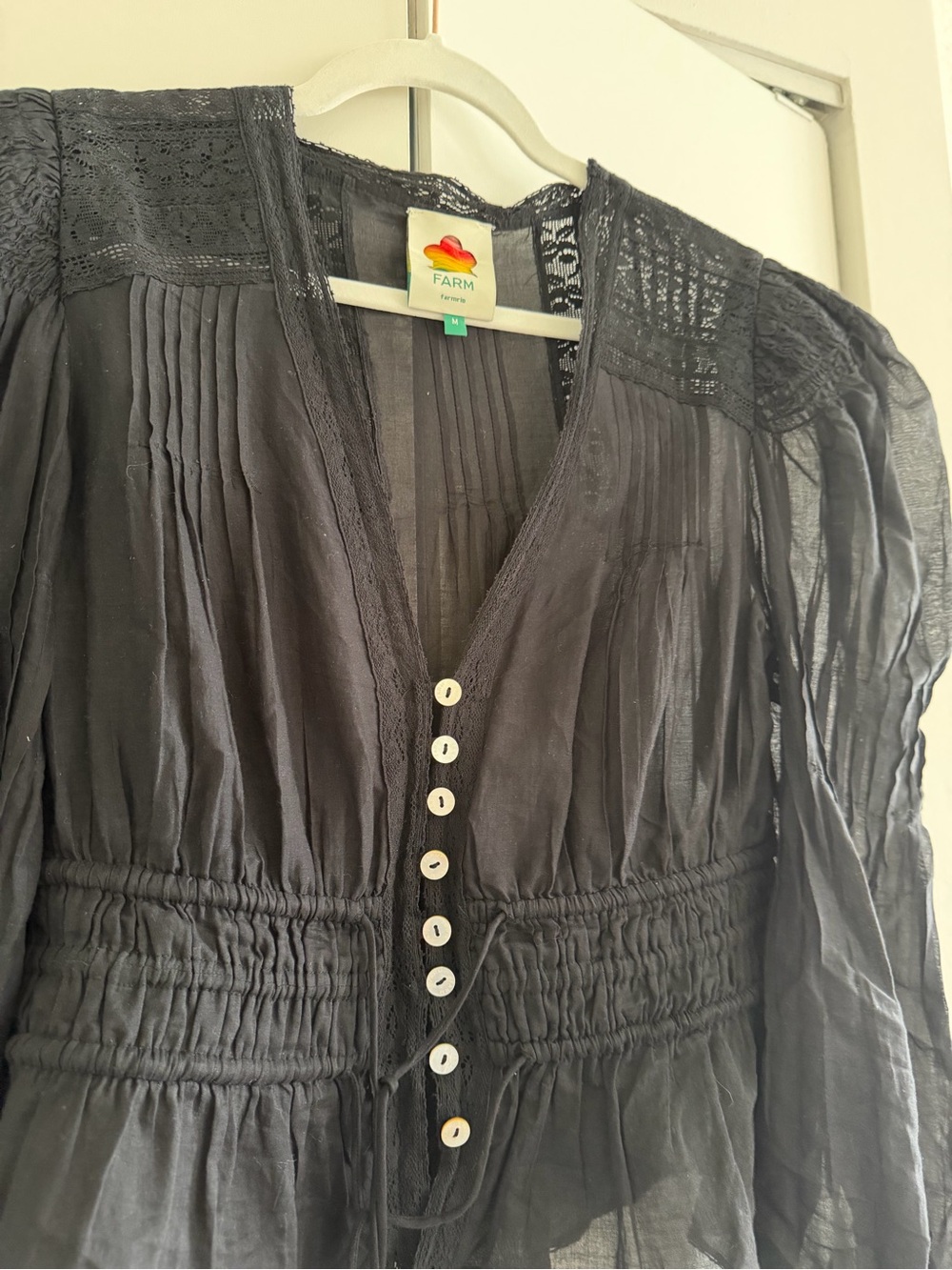 Farm in Rio Black Sheer Button-Front Peasant Top - Picture 2 of 6